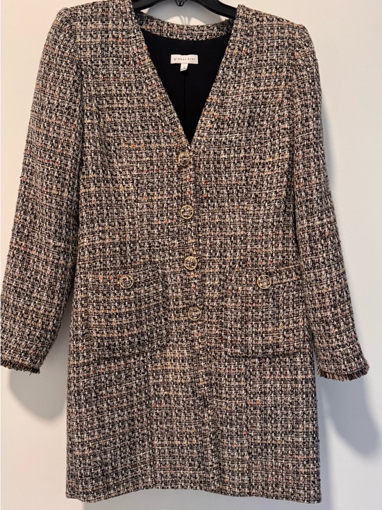 Gianni Bini Tweed V-Neck Long Sleeve Mini Dress - Brown Tweed - Picture 3 of 3